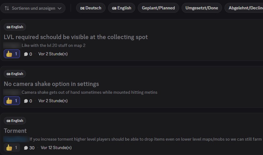 Discord-Forum vorschläge-ideas mit Vorschlägen von Spielern