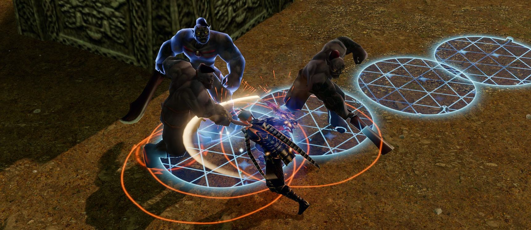 Sura mit Zweihänder schlägt im Orktal in ein Ork-Pack